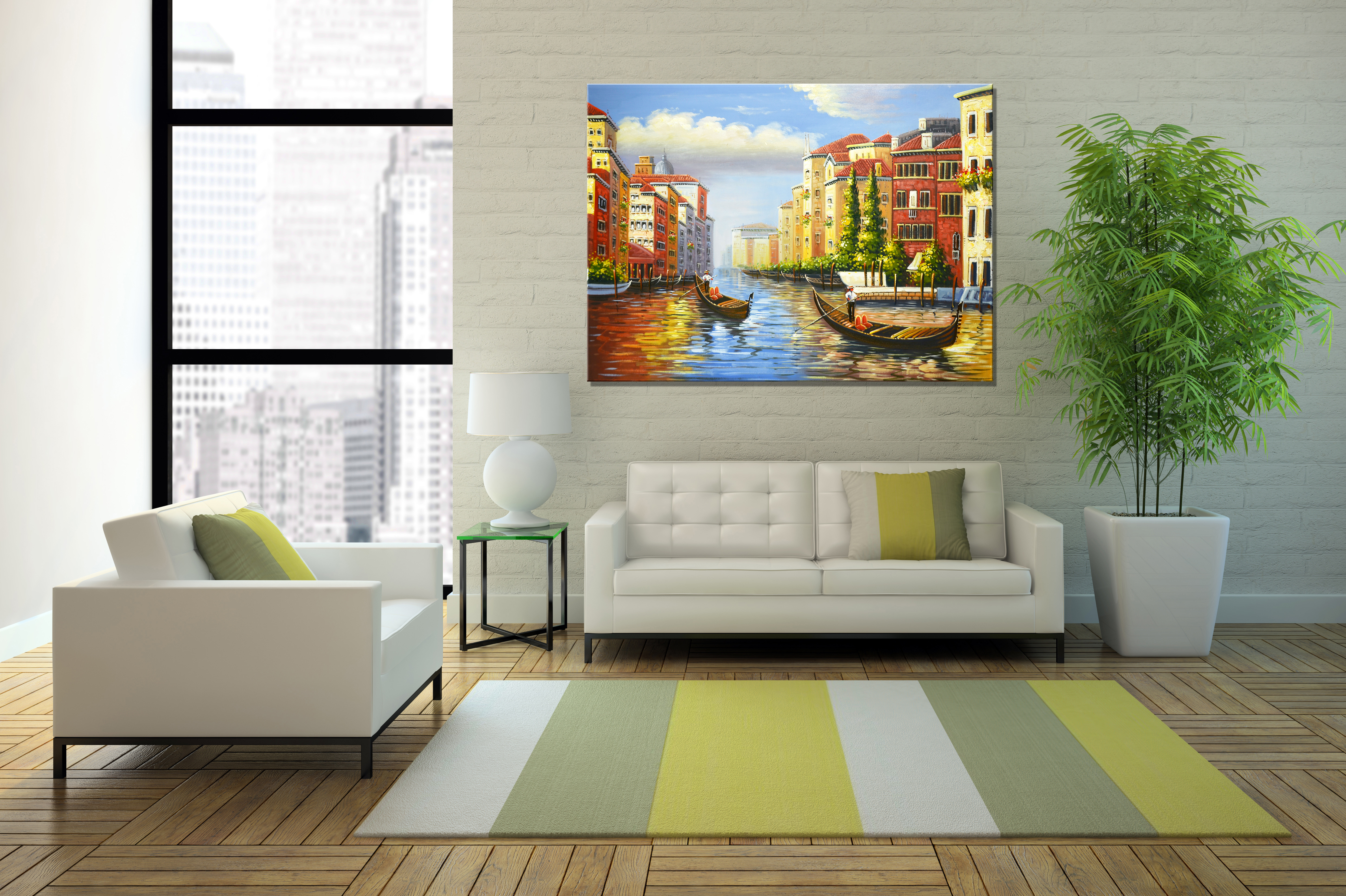 Hand-painting Colorful Venice Houses Lake And People Oil Painting Oversize Study